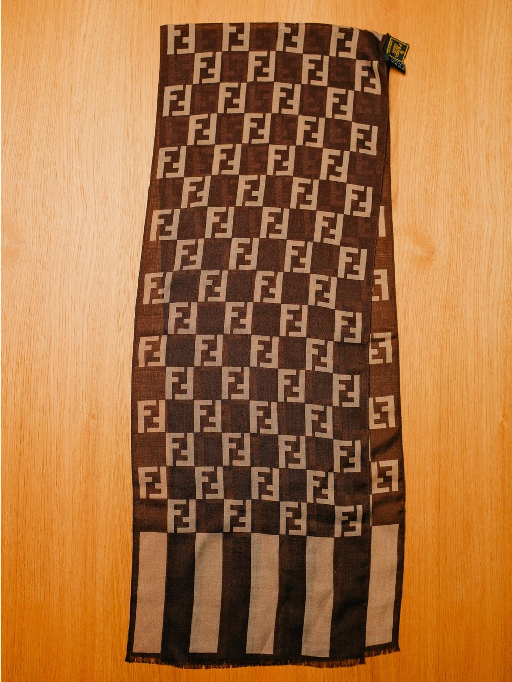Rare Vintage Fendi Zucca FF Monogram Wool Silk Scarf Made in Italy
